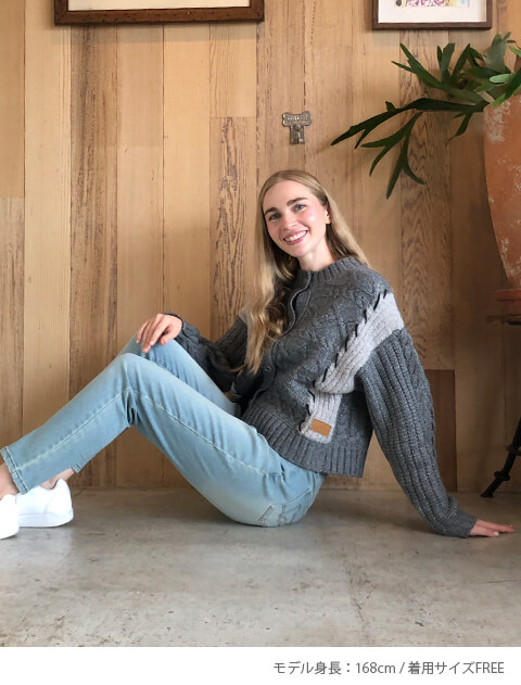 パッチワーククルーカーデ   ブランドのドッグデプト/DOG DEPT