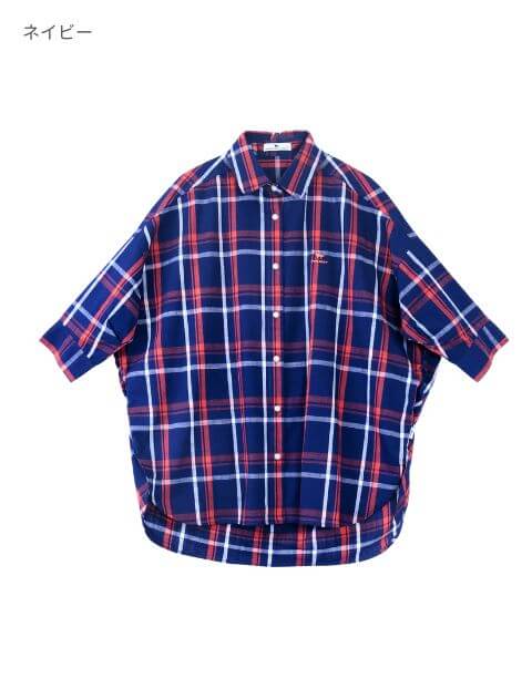 綿麻チェック５部袖シャツ    ブランドのドッグデプト/DOG DEPT