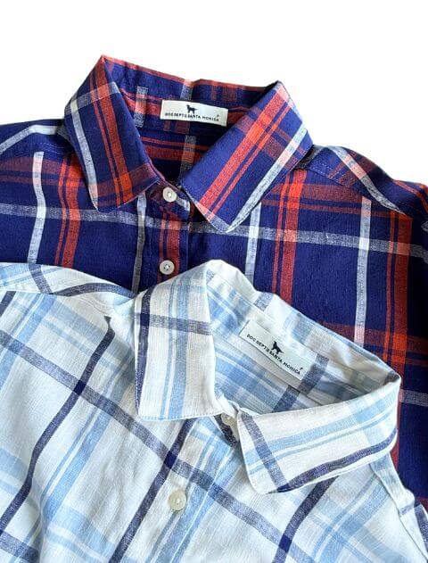 綿麻チェック５部袖シャツ    ブランドのドッグデプト/DOG DEPT