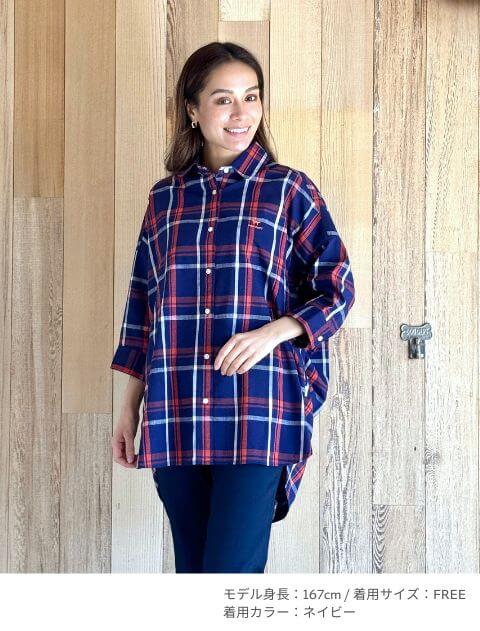 綿麻チェック５部袖シャツ    ブランドのドッグデプト/DOG DEPT