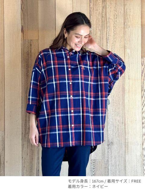 綿麻チェック５部袖シャツ    ブランドのドッグデプト/DOG DEPT