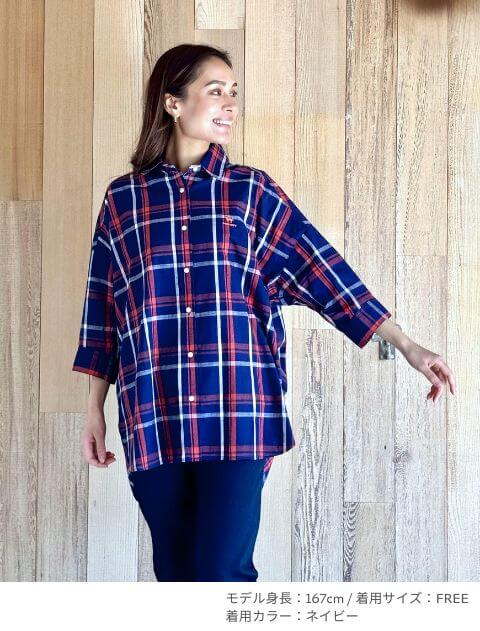 綿麻チェック５部袖シャツ    ブランドのドッグデプト/DOG DEPT