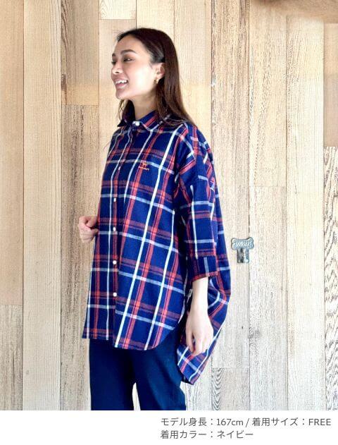 綿麻チェック５部袖シャツ    ブランドのドッグデプト/DOG DEPT