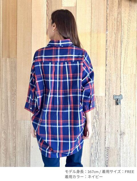 綿麻チェック５部袖シャツ    ブランドのドッグデプト/DOG DEPT