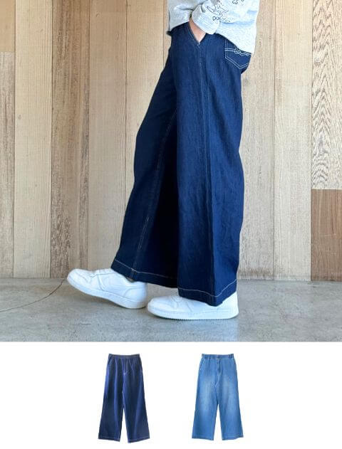 【WOMEN】綿麻デニムワイドパンツ
