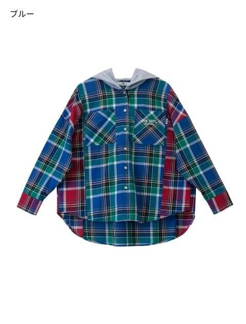 切り替えチェックシャツパーカー   ブランドのドッグデプト/DOG DEPT