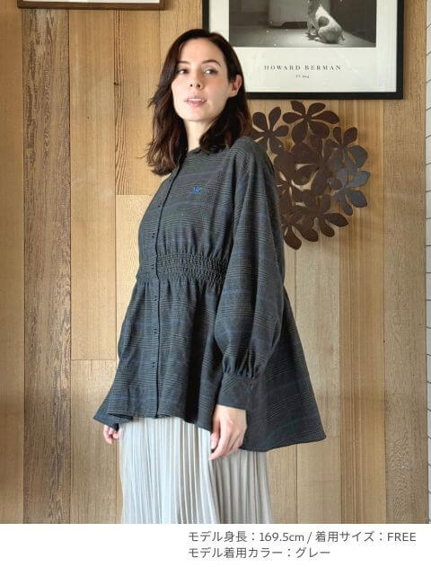 起毛チェックウエストギャザーシャツ ブランドのドッグデプト/DOG DEPT