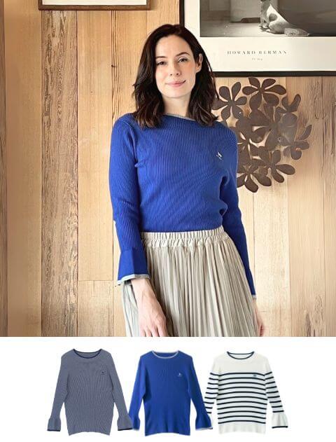 【WOMEN】袖フレアリブニット