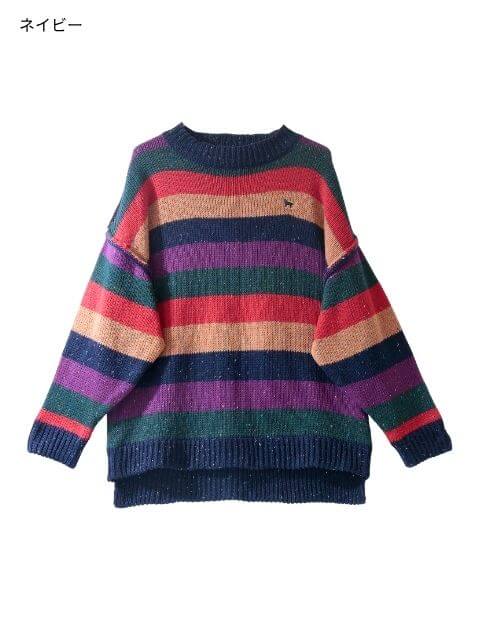 カラフルボーダークルーニット   ブランドのドッグデプト/DOG DEPT