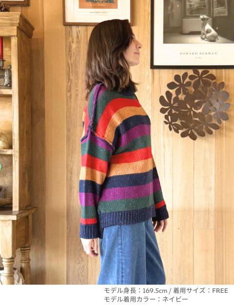 カラフルボーダークルーニット   ブランドのドッグデプト/DOG DEPT