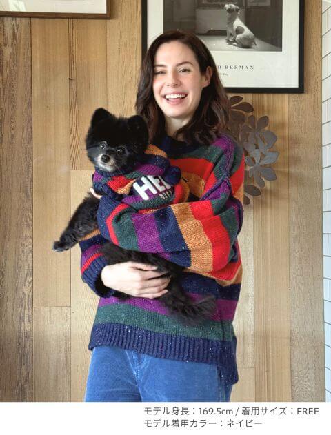 WOMEN】カラフルボーダークルーニット