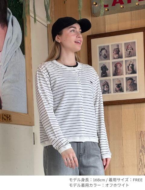 撚り糸ポルカボーダーカーデ   ブランドのドッグデプト/DOG DEPT