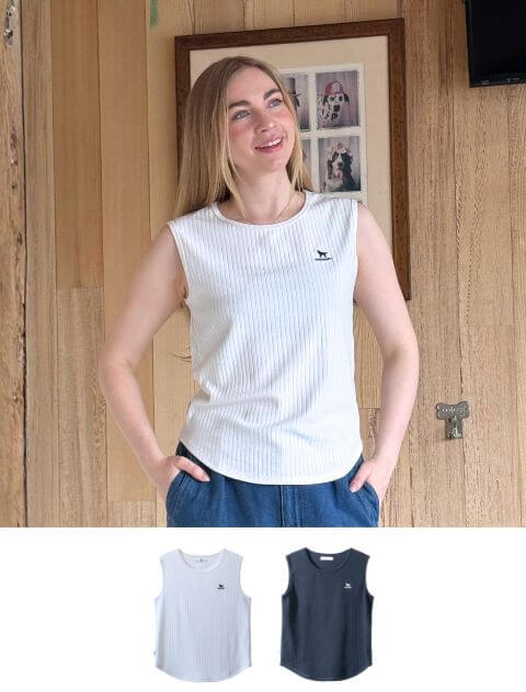 【WOMEN】針抜きストライプノースリーブ