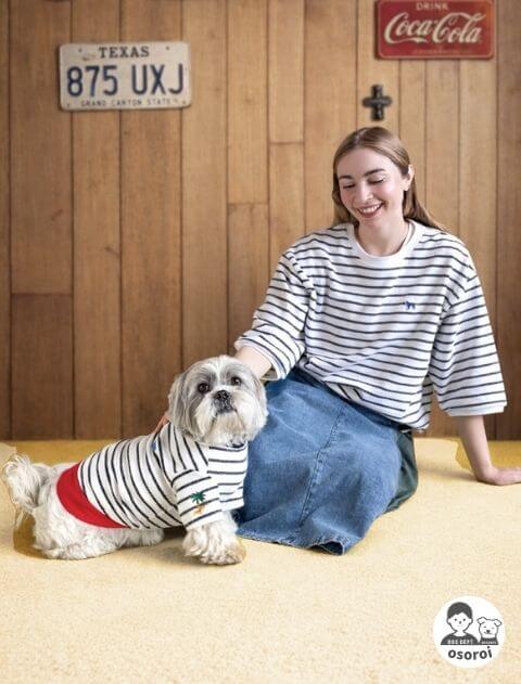 差し編みパイルボーダー5分袖 ブランドのドッグデプト/DOG DEPT