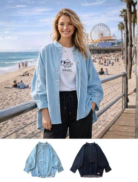 【WOMEN】 コクーンドルマンデニムシャツ