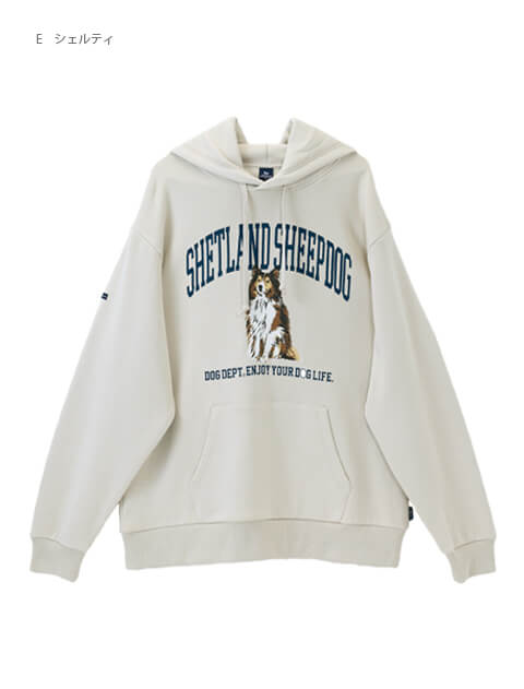 ドッグデプト　犬種総柄パーカー　サイズBL UNISEX】犬種プルパーカー