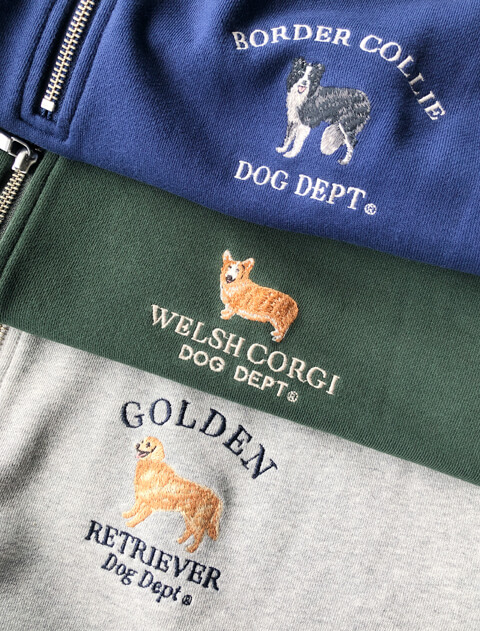 リアルドッグカレッジ刺繍ハーフジップスウェット   ブランドのドッグデプト/DOG DEPT