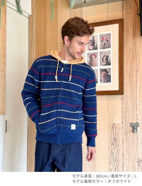 もこもこボーダージップパーカー   ブランドのドッグデプト/DOG DEPT