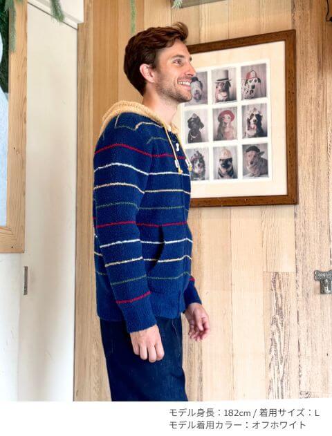 もこもこボーダージップパーカー   ブランドのドッグデプト/DOG DEPT