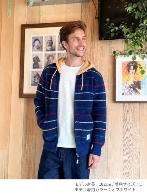 もこもこボーダージップパーカー   ブランドのドッグデプト/DOG DEPT