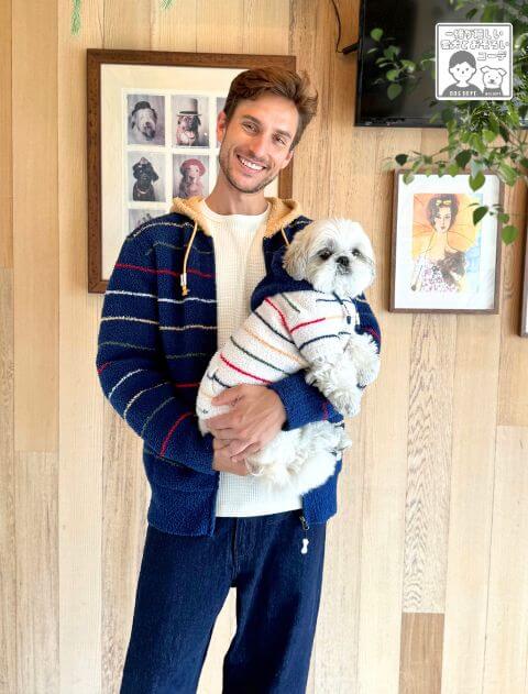 もこもこボーダージップパーカー   ブランドのドッグデプト/DOG DEPT