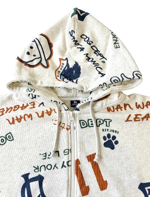 HELLO.MAX総柄ロゴジップパーカー ブランドのドッグデプト/DOG DEPT