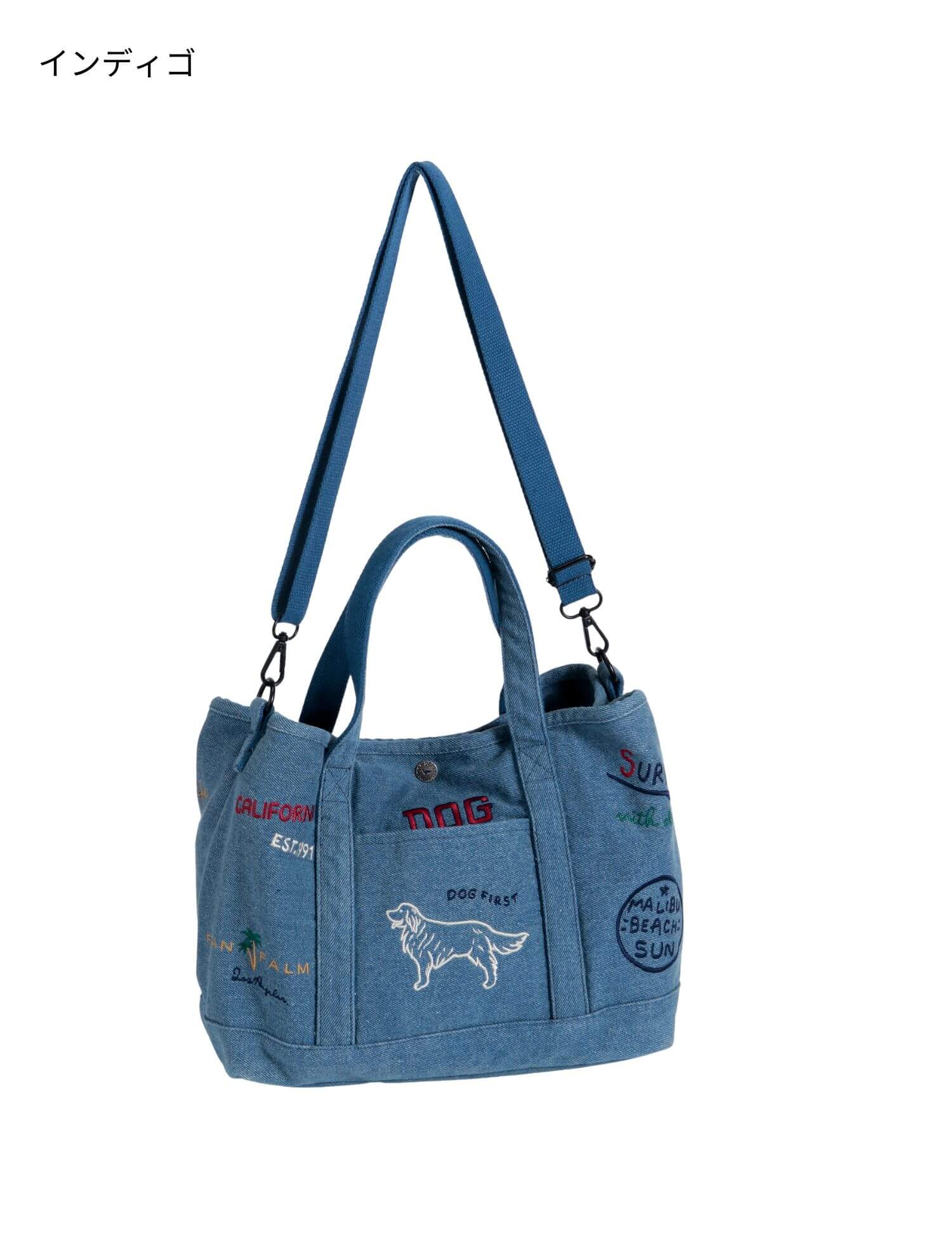 ブランドのドッグデプト/DOG DEPT デニムグラフィティ刺繍バッグ