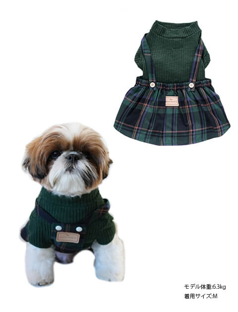 チェックサロペットペア 犬服ブランドのドッグデプト/DOG DEPT
