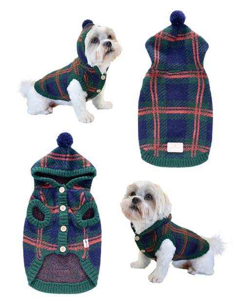 《期間限定アウトレット》【DOG WEAR】チェックニットボタンパーカー