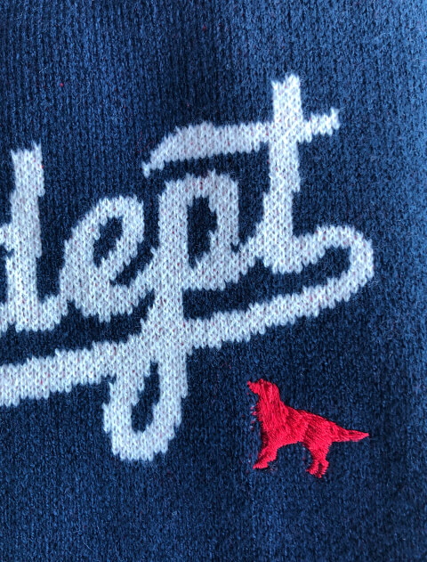 スポーツロゴ　ジャガードニット犬服ブランドのドッグデプト/DOG DEPT