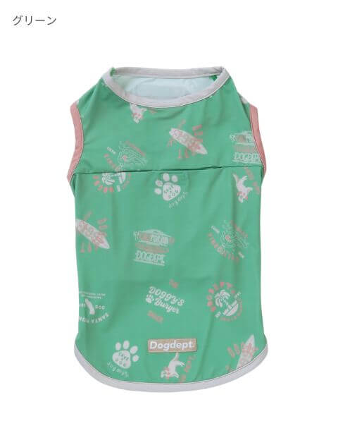 SANTAMONICAロゴ保冷剤ポケット付きノースリーブ犬服ブランドのドッグデプト/DOG DEPT