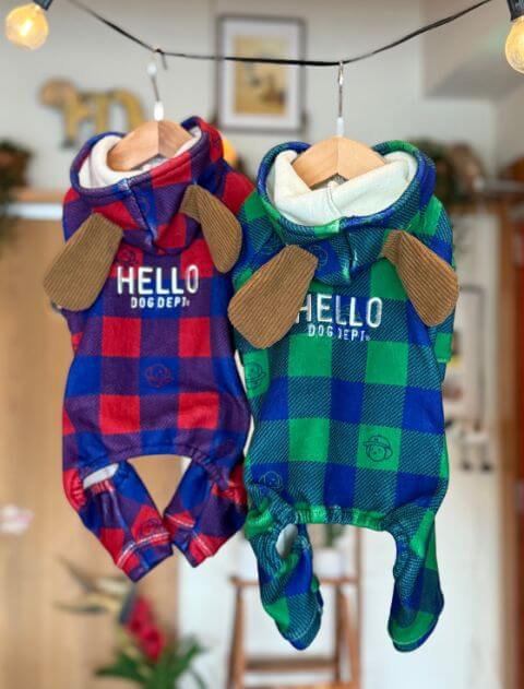 【DOG WEAR】ストレッチフリースチェックロンパース