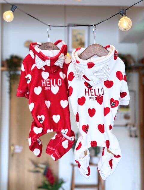 【DOG WEAR】ストレッチフリースハートロンパース