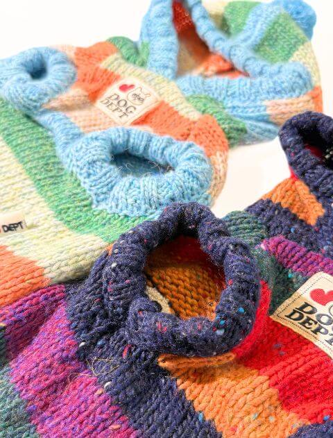 カラフルボーダーパーカーニット 犬服ブランドのドッグデプト/DOG DEPT