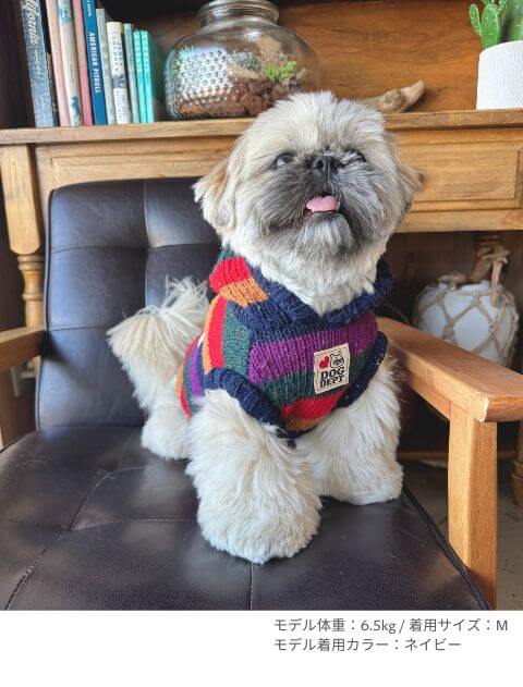 カラフルボーダーパーカーニット 犬服ブランドのドッグデプト/DOG DEPT