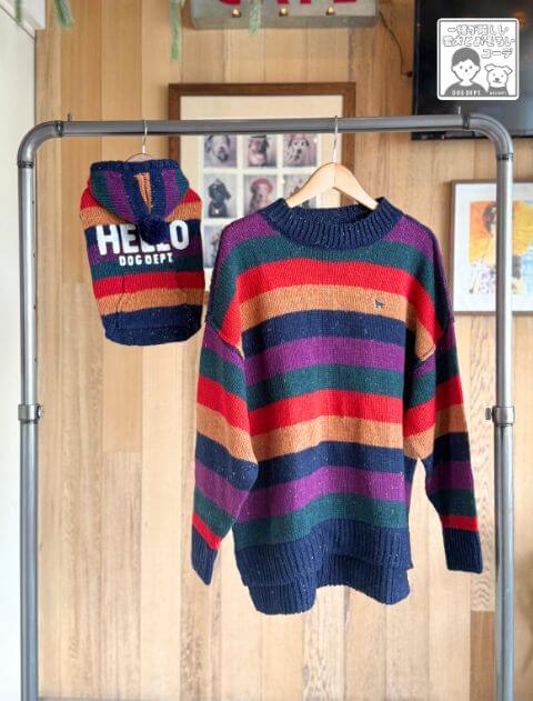 カラフルボーダーパーカーニット 犬服ブランドのドッグデプト/DOG DEPT