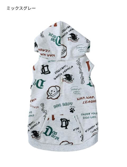 HELLO.MAX総柄ロゴボタンパーカー犬服ブランドのドッグデプト/DOG DEPT