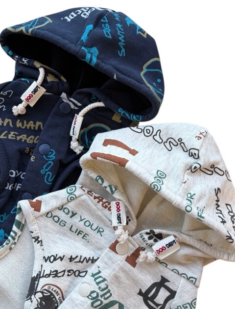 HELLO.MAX総柄ロゴボタンパーカー犬服ブランドのドッグデプト/DOG DEPT