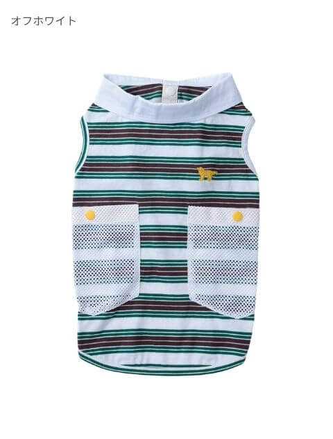 保冷剤ポケット付きナチュラルヴィンテージボーダーノースリーブポロ      犬服ブランドのドッグデプト/DOG DEPT