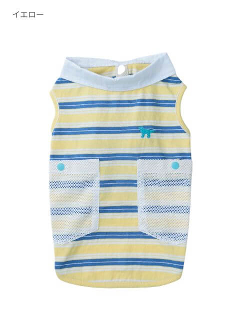 保冷剤ポケット付きナチュラルヴィンテージボーダーノースリーブポロ      犬服ブランドのドッグデプト/DOG DEPT