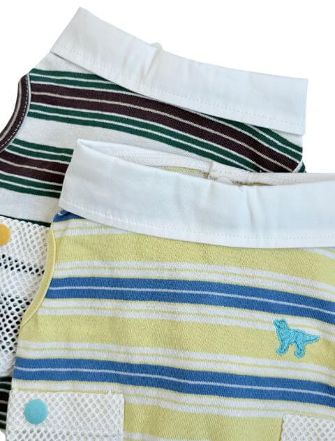 保冷剤ポケット付きナチュラルヴィンテージボーダーノースリーブポロ      犬服ブランドのドッグデプト/DOG DEPT