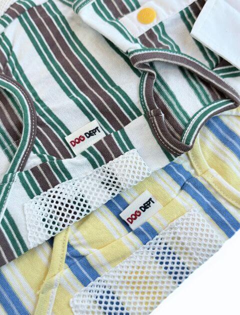 保冷剤ポケット付きナチュラルヴィンテージボーダーノースリーブポロ      犬服ブランドのドッグデプト/DOG DEPT