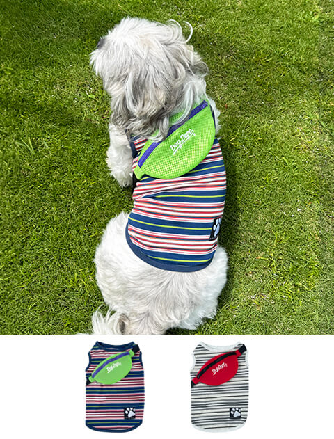 【DOG WEAR】バッグ付きボーダーノースリーブ