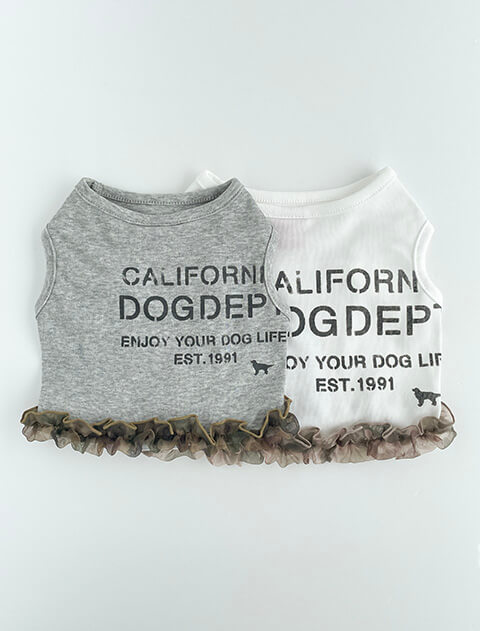 ショート丈 DOG CAMOチュールフリル      犬服ブランドのドッグデプト/DOG DEPT