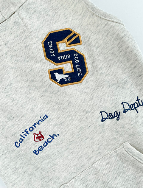 刺繍モチーフボタンパーカー 犬服ブランドのドッグデプト/DOG DEPT