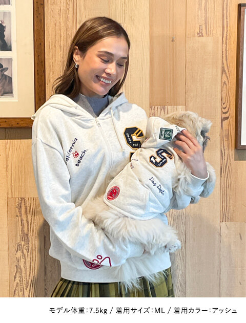 刺繍モチーフボタンパーカー 犬服ブランドのドッグデプト/DOG DEPT