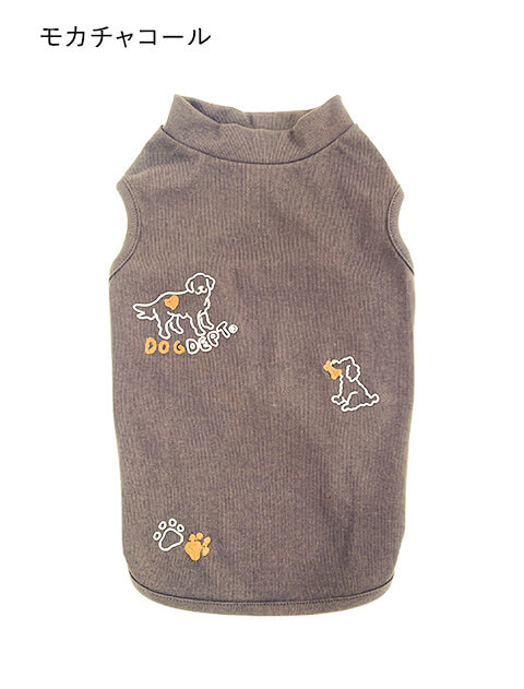ドッグシルエット刺繍ハイネックノースリーブ      犬服ブランドのドッグデプト/DOG DEPT
