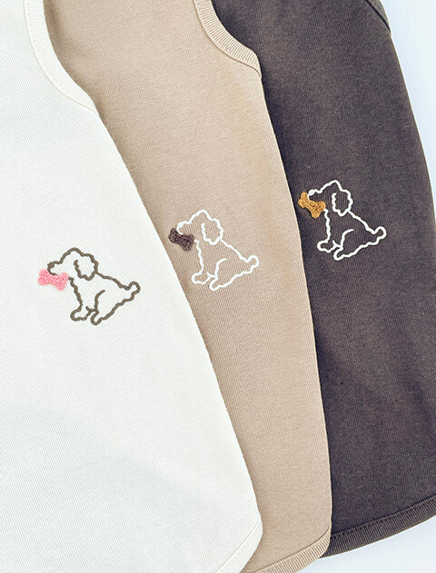ドッグシルエット刺繍ハイネックノースリーブ      犬服ブランドのドッグデプト/DOG DEPT
