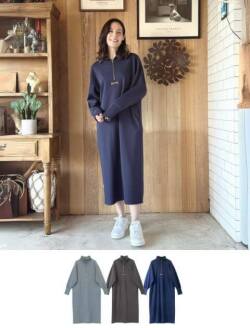 【WOMEN】ダンボールスタンドハーフジップワンピース