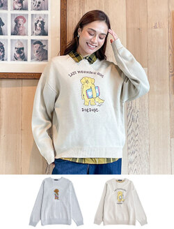 【UNISEX】LAZY MORNING DOGクルーニット